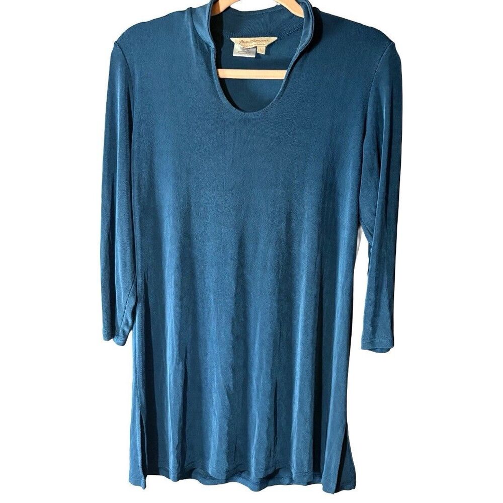 Norm Thompson Teal Tunic Top Silky Stretch Knit Size Large - Picture 2 of 6